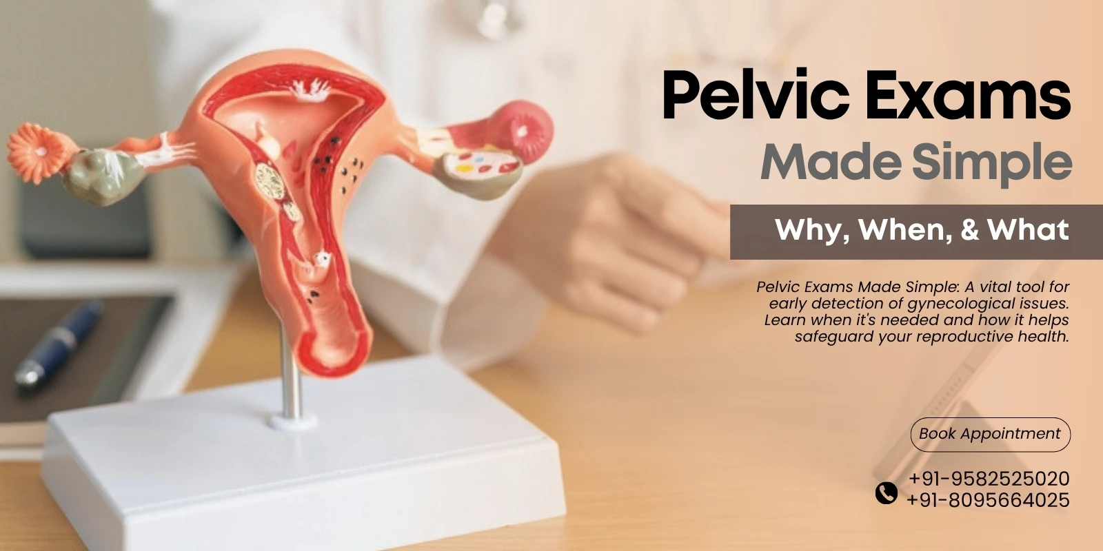 Female gynecologist conducting a routine pelvic exam at a women's health clinic in Noida.